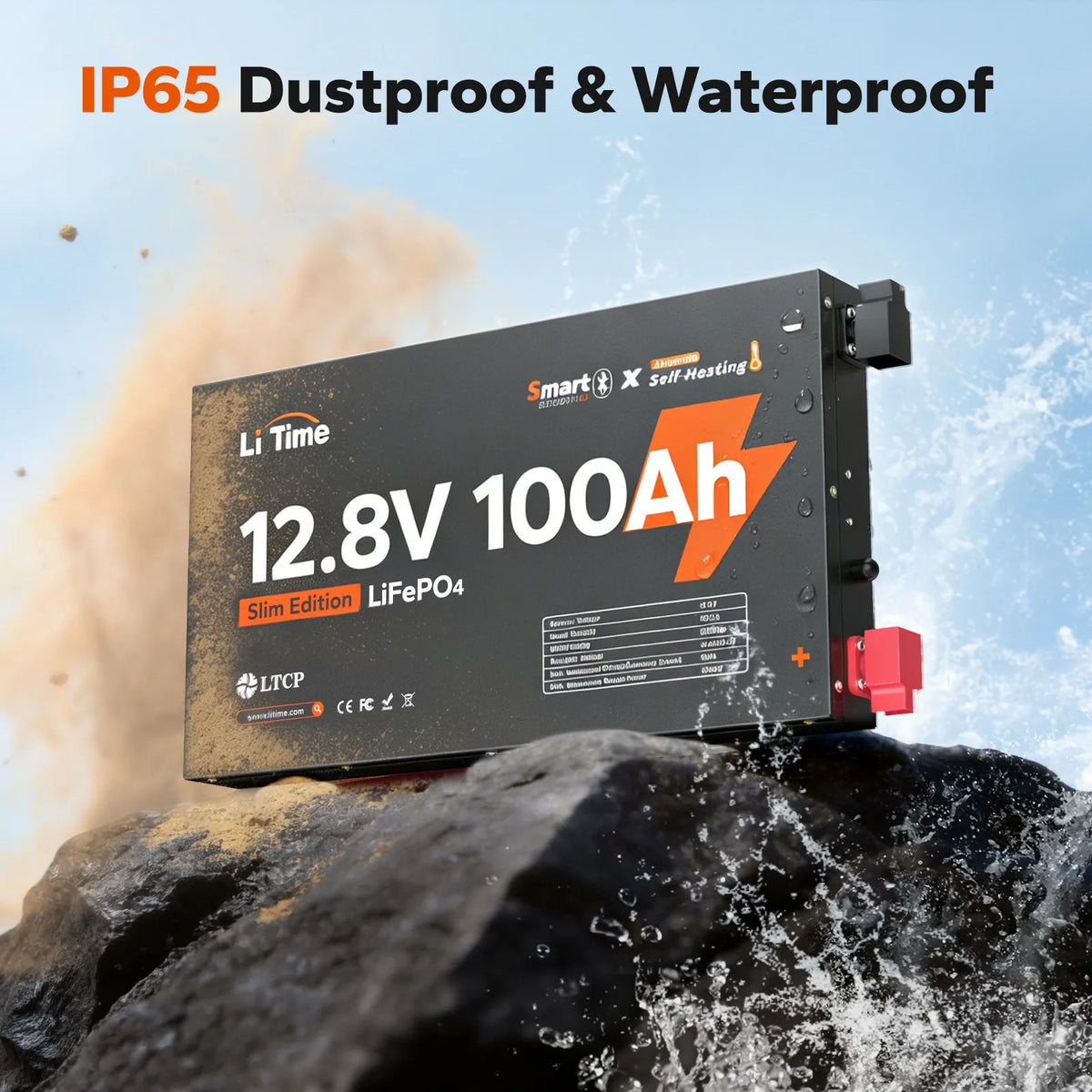 LiTime 12V 100Ah Ultra Slim Bluetooth Self-Heating Lithium Battery