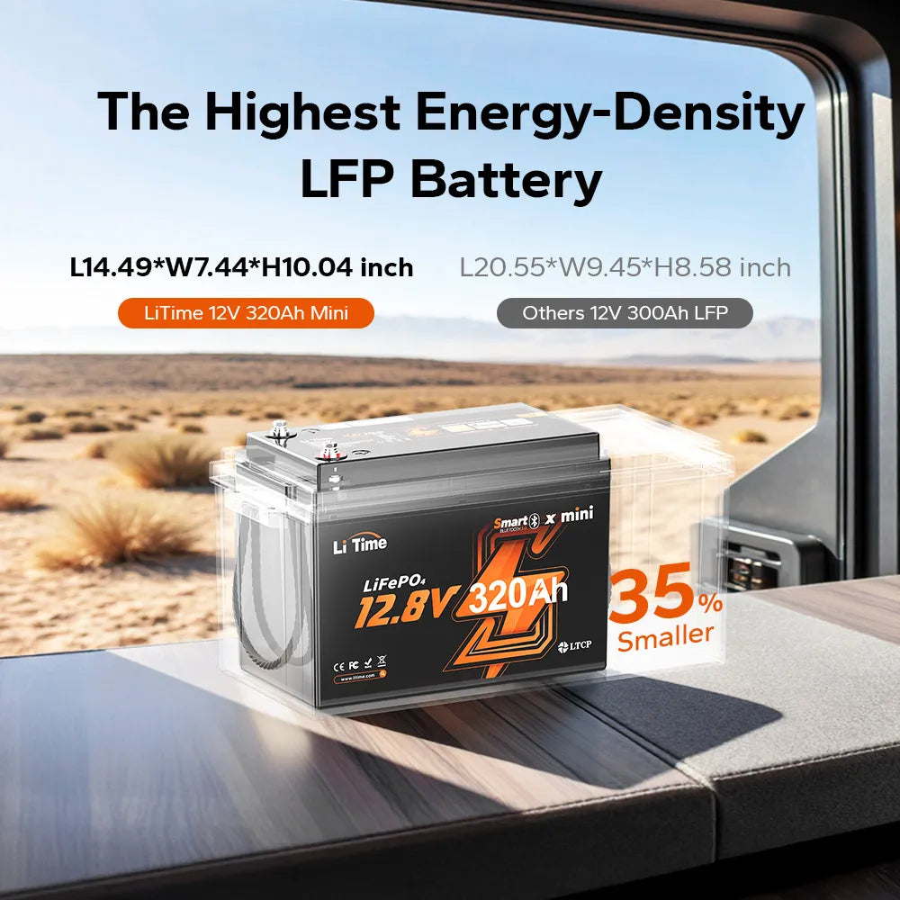 LiTime 12V 320Ah Mini Bluetooth LiFePO4 Lithium Battery