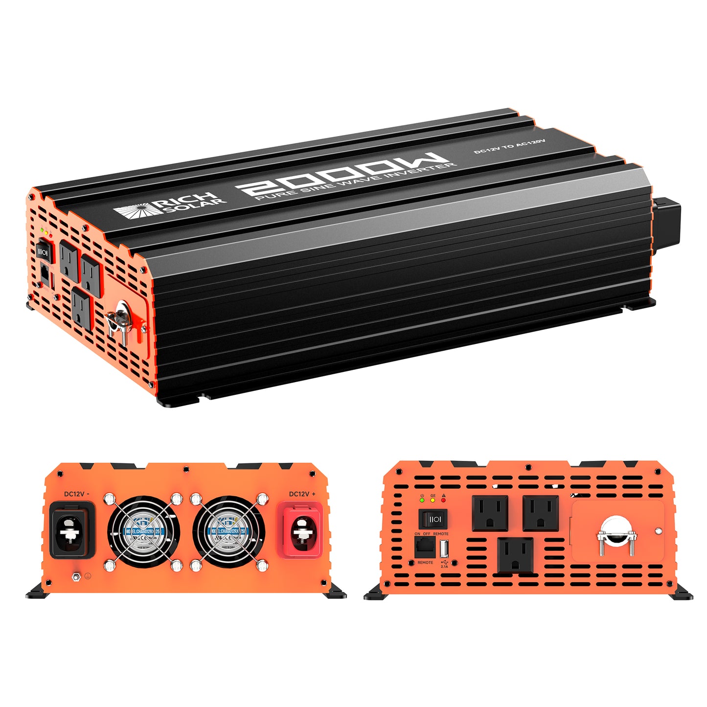 RICH SOLAR -2000 Watt 12 Volt Industrial Pure Sine Wave Inverter