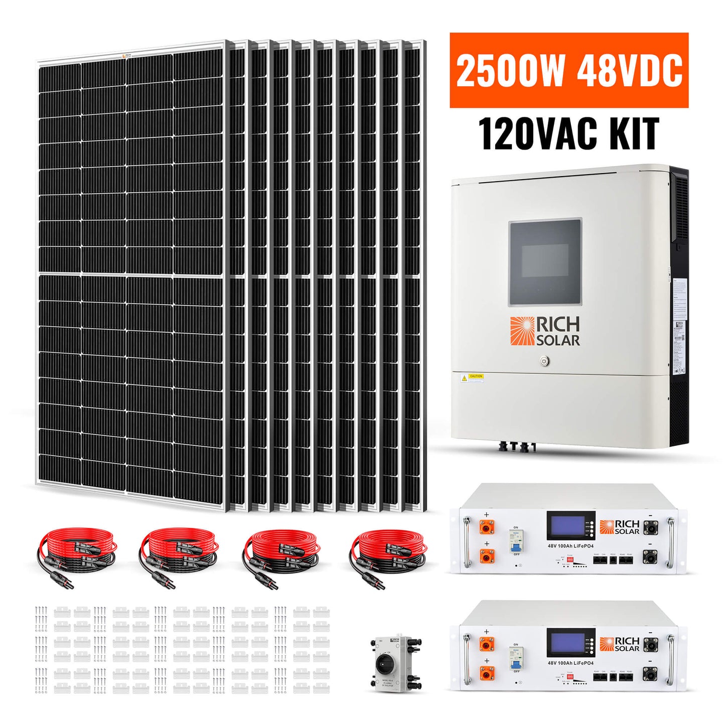 RICH SOLAR -2500W 48VDC-120VAC Solar Kit