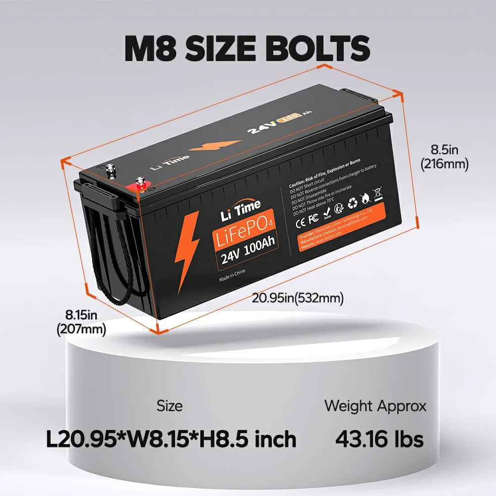 LiTime 24V 100Ah LiFePO4 Deep Cycle Lithium Battery