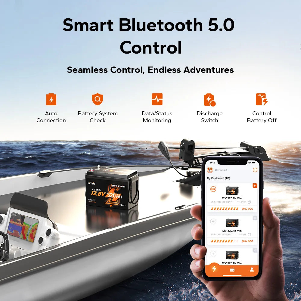 LiTime 12V 320Ah Mini Bluetooth LiFePO4 Lithium Battery