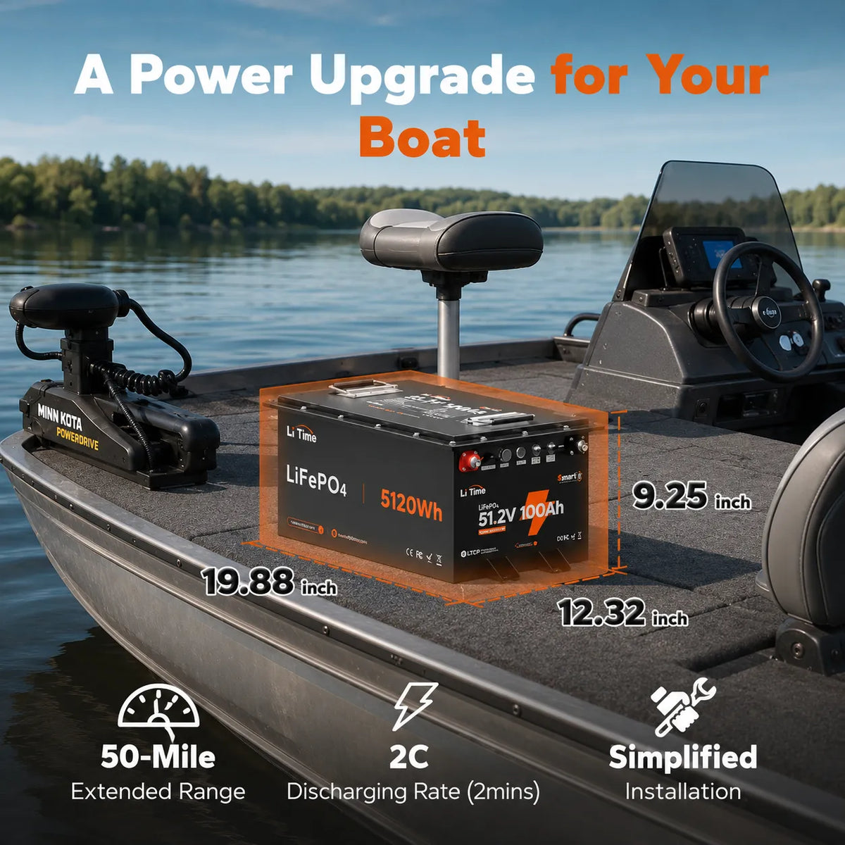 LiTime 48V (51.2V) 100Ah Victron-Ready Bluetooth Marine LiFePO4 Battery