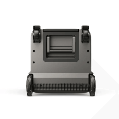 Back view of Anker SOLIX F3800 Plus Portable Power Station showing wheels and handle for easy mobility.