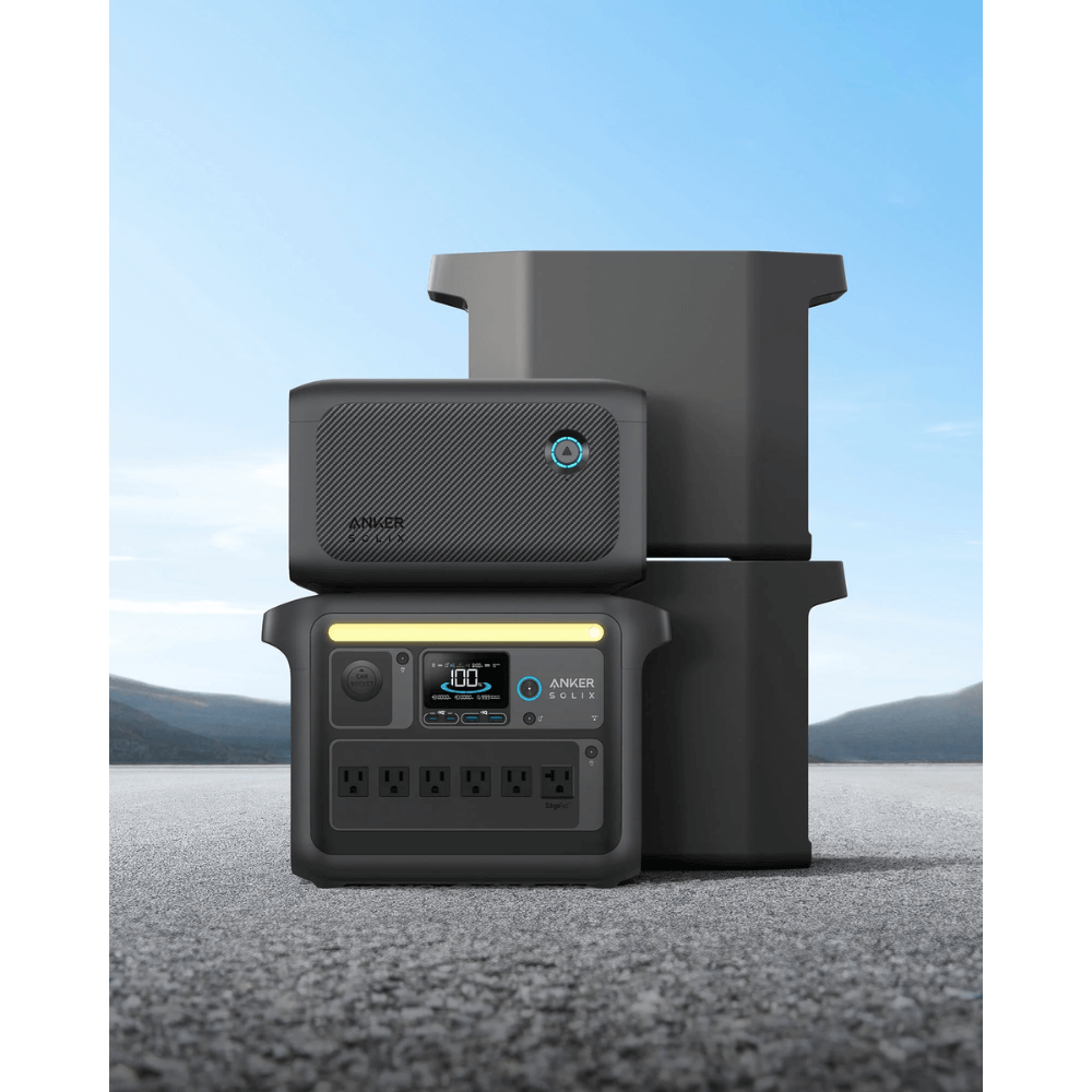 Anker SOLIX BP1000X Expansion Battery Image displaying multiple Power Stations with Expansion Battery Ideal for Camping, Vanlife and Battery Backup