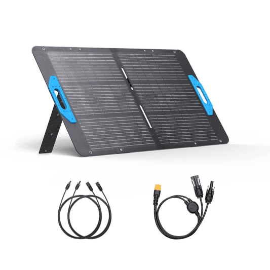 Anker SOLIX PS100 Portable Solar Panel (100W) with cables, designed for off-grid energy and outdoor adventures.