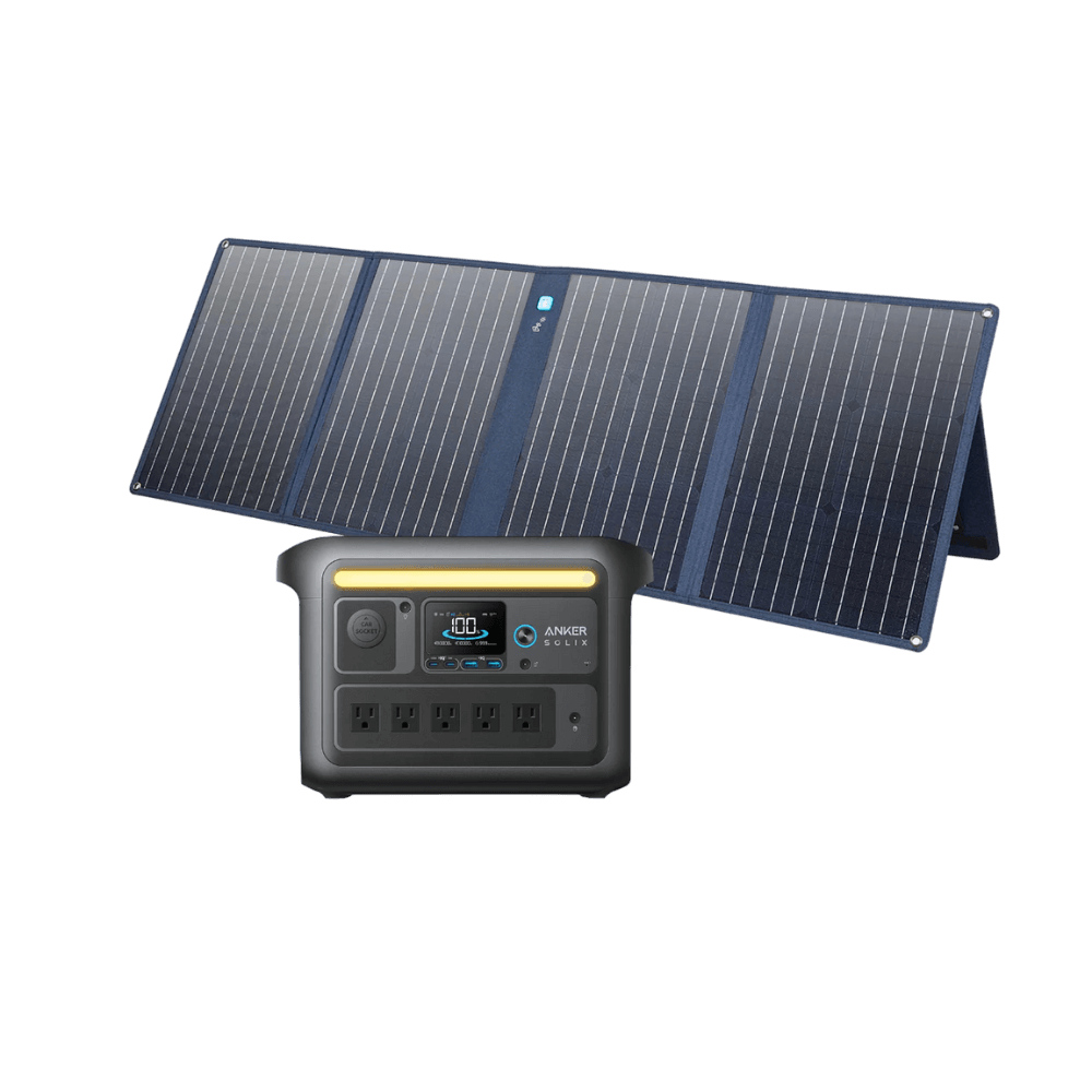 Anker SOLIX C800X Solar Generator with 100W Solar Panel for outdoor adventures and emergency power.