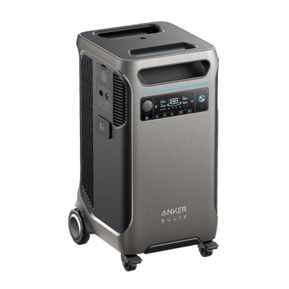 Anker SOLIX F3800 power system with display and wheels for mobility, ideal for off-grid and backup energy solutions.