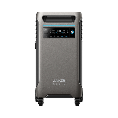 Anker SOLIX F3800 Portable Power Station front view, featuring a display and durable design for home and outdoor power needs.