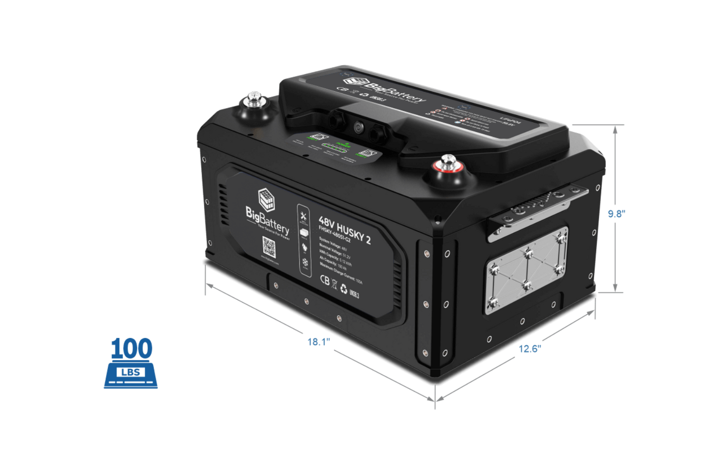 BigBattery 48V HUSKY 2 PWR | 5.12kWh LiFePO4 – High Power Golf Cart UTV Industrial Battery