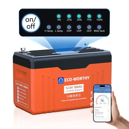 ECO-WORTHY - 12V 300AH Lifepo4 Lithium Battery Bluetooth with SOC LEDs and Low Temp Protection