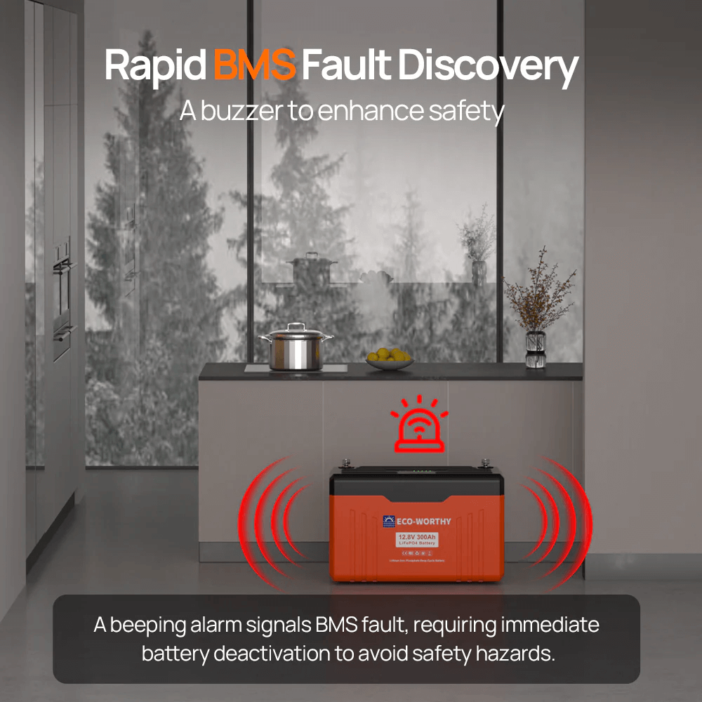 ECO-WORTHY - 12V 300AH Lifepo4 Lithium Battery Bluetooth with SOC LEDs and Low Temp Protection