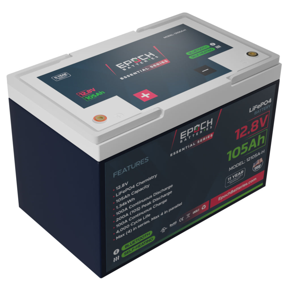 Epoch Batteries - (PRE-ORDER) 12V 105Ah Essential Series - Bluetooth & Heated LiFePO4 Battery - ETA JUNE 7