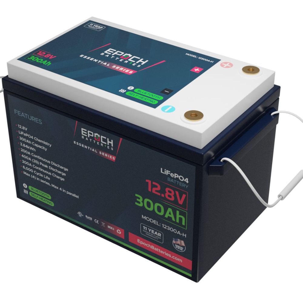 Epoch Batteries - 12V 300Ah Essential Series - Bluetooth & Heated LiFePO4 Battery