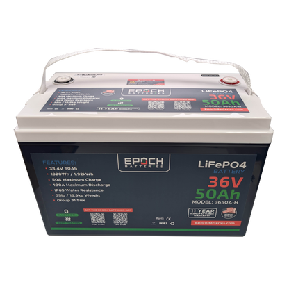 Epoch Batteries - 36V 50Ah Essential Series - Bluetooth & Heated LiFePO4 Battery