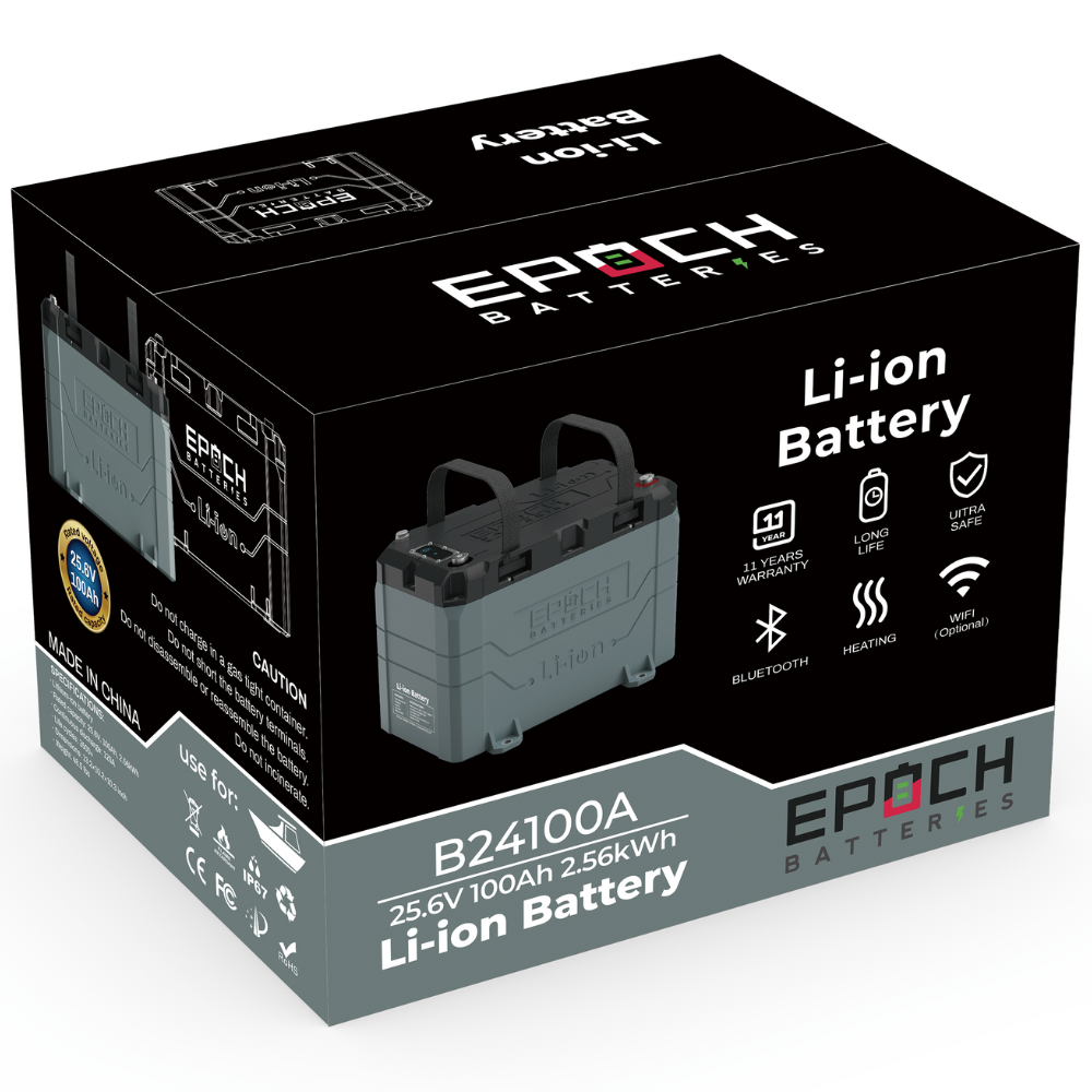 Epoch Batteries - 24V 100Ah LiFePO4 Lithium Battery - Bluetooth, Heating, Waterproof