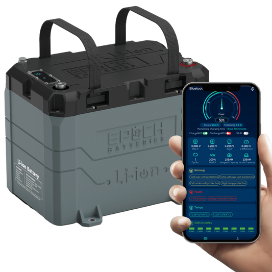 Epoch Batteries - 24V 100Ah LiFePO4 Lithium Battery - Bluetooth, Heating, Waterproof