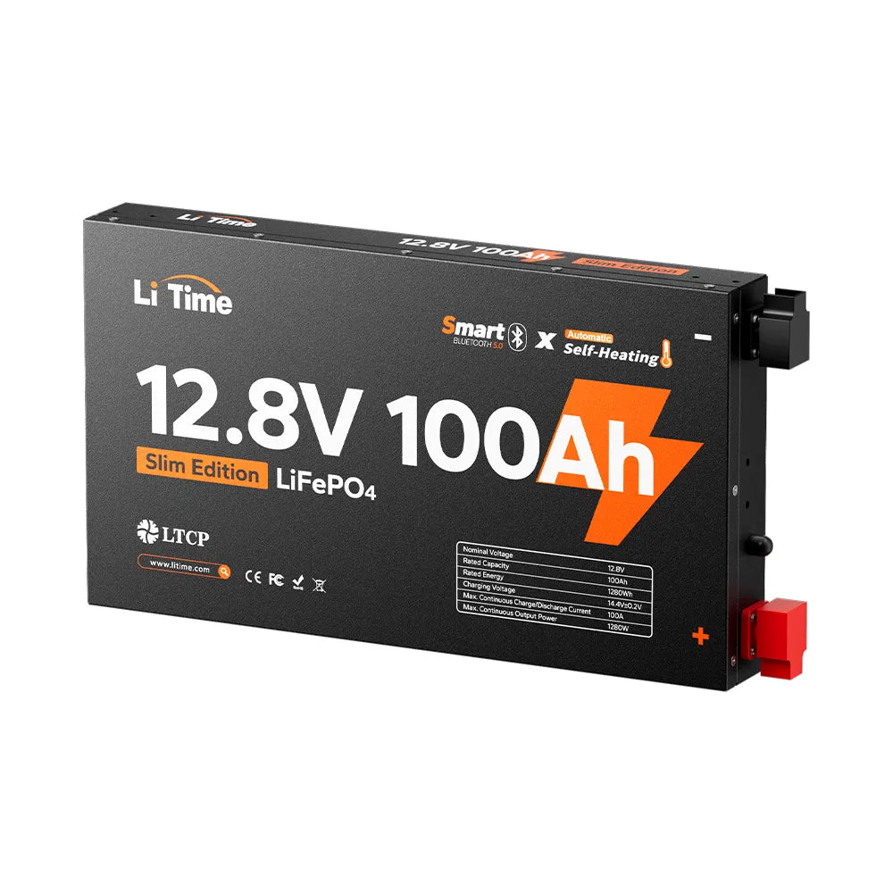LiTime 12V 100Ah Ultra Slim Bluetooth Self-Heating Lithium Battery