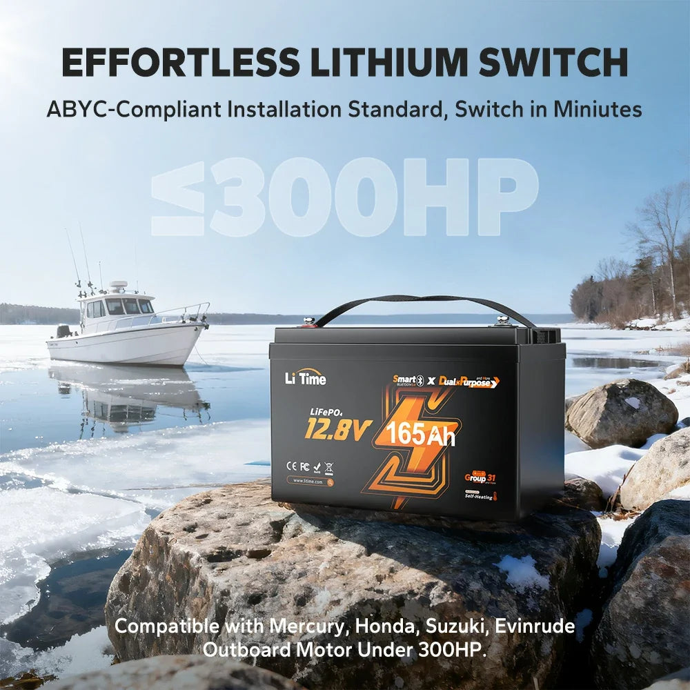 LiTime 12V 165Ah 1200 CCA Dual-Purpose Marine Bluetooth Lithium Battery