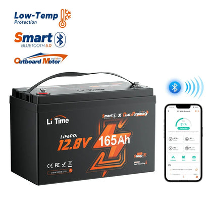 LiTime 12V 165Ah 1200 CCA Dual-Purpose Marine Bluetooth Lithium Battery