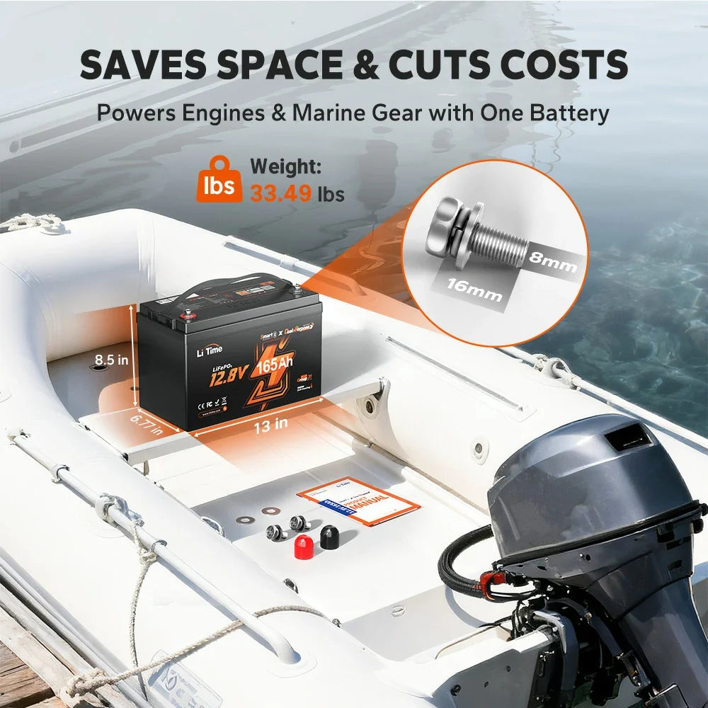 LiTime 12V 165Ah 1200 CCA Dual-Purpose Marine Bluetooth Lithium Battery
