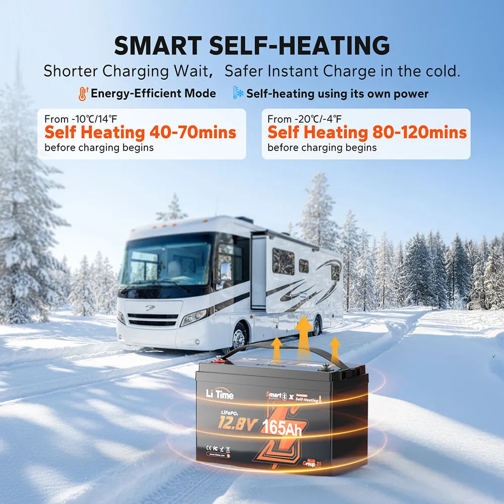 LiTime 12V 165Ah Bluetooth Self-Heating LiFePO4 Lithium Battery