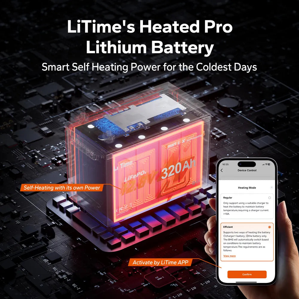 LiTime 12V 320Ah Mini Bluetooth Self-Heating LiFePO4 Lithium Battery