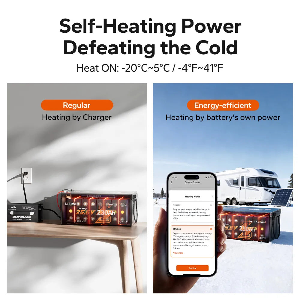 LiTime 24V 230Ah Bluetooth Self-Heating LiFePO4 Lithium Battery