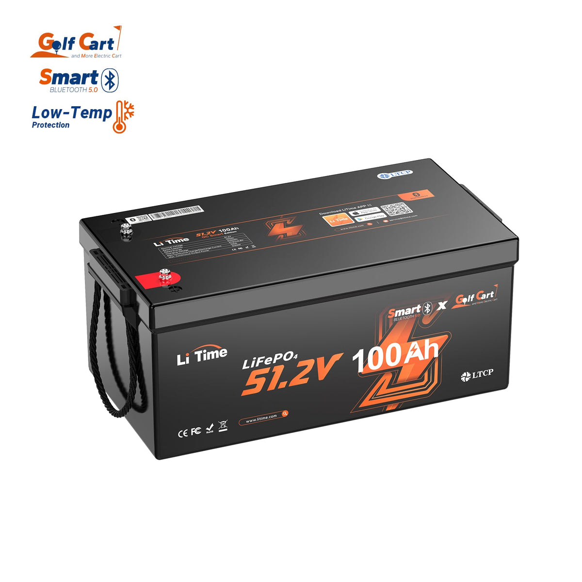 LiTime 48V (51.2V) 100Ah Bluetooth Golf Cart Lithium Battery