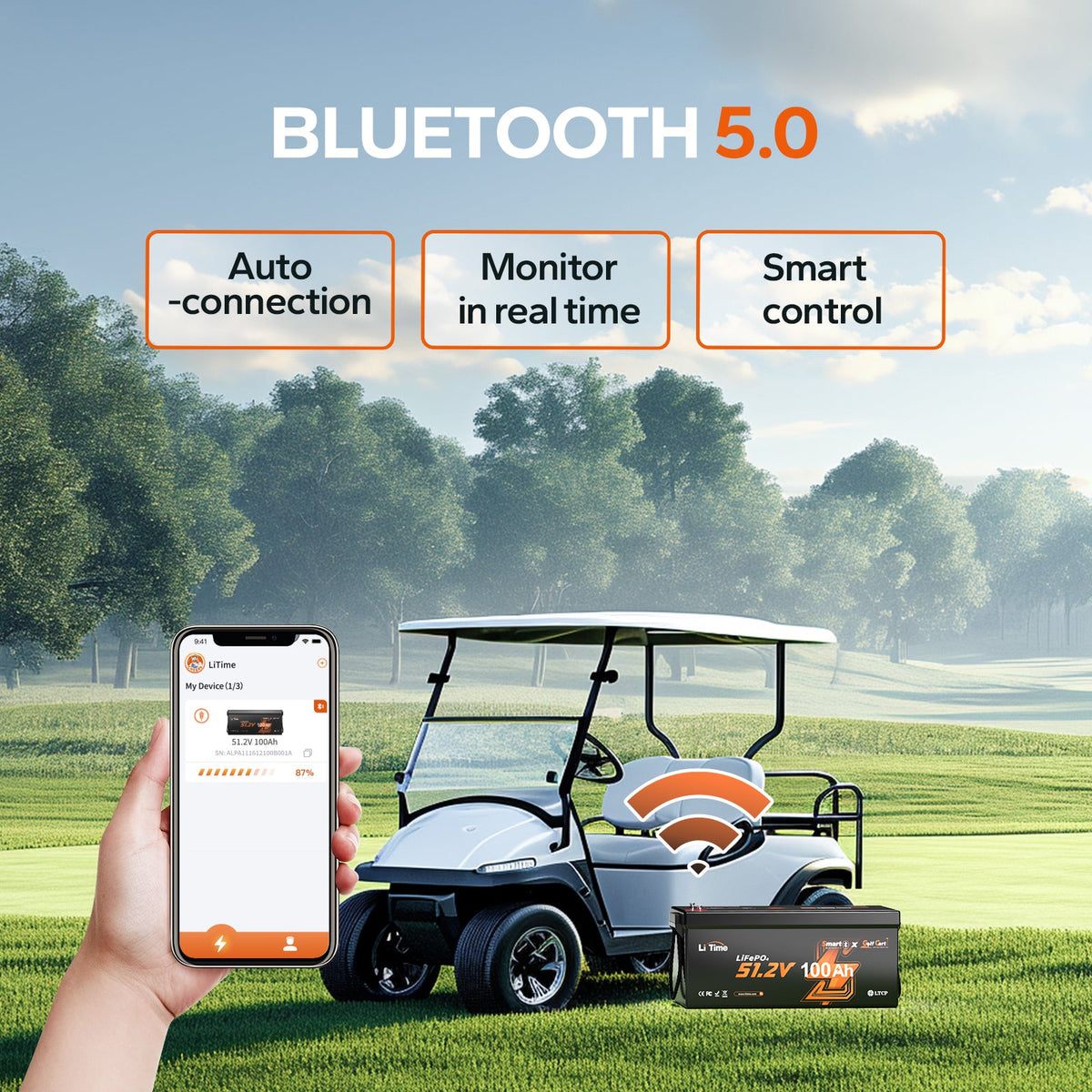 LiTime 48V (51.2V) 100Ah Bluetooth Golf Cart Lithium Battery