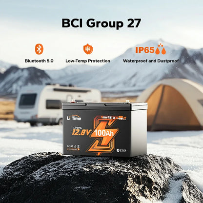 LiTime 12V 100Ah Group 27 Bluetooth LiFePO4 Lithium Battery