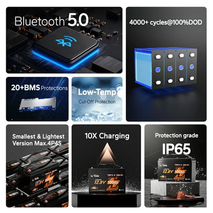LiTime 12V 100Ah TM Bluetooth Trolling Motor LiFePO4 Lithium Battery