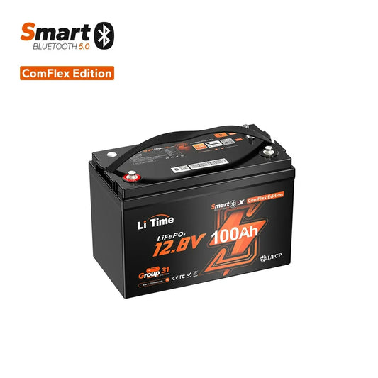 LiTime 12V 100Ah Smart ComFlex Bluetooth LiFePO4 Lithium Battery