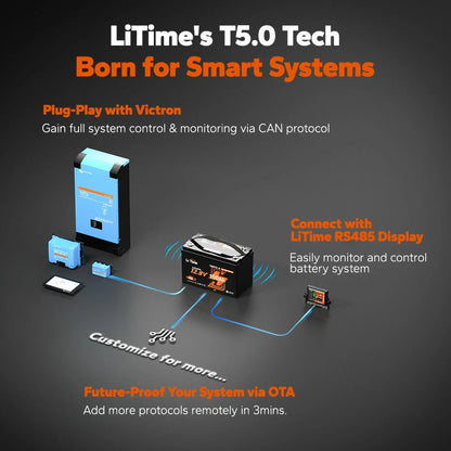 LiTime 12V 100Ah Smart ComFlex Bluetooth LiFePO4 Lithium Battery