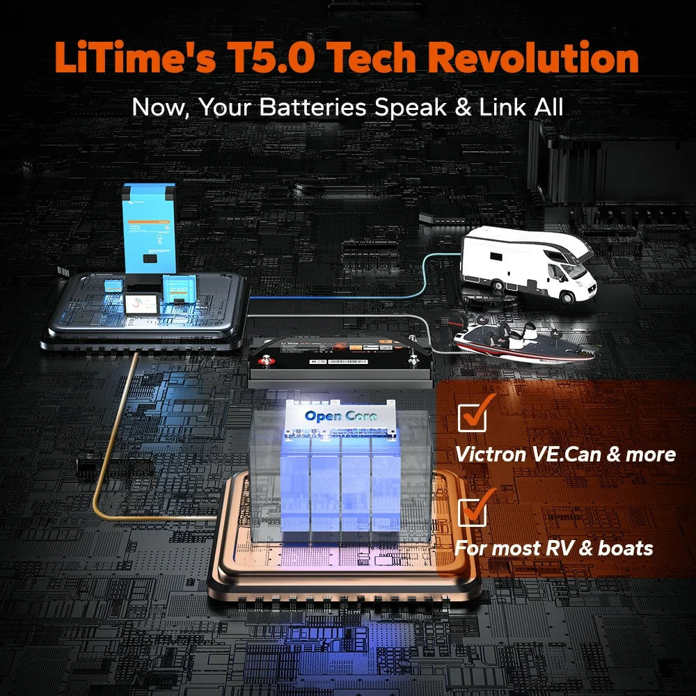 LiTime 12V 100Ah Smart ComFlex Bluetooth LiFePO4 Lithium Battery