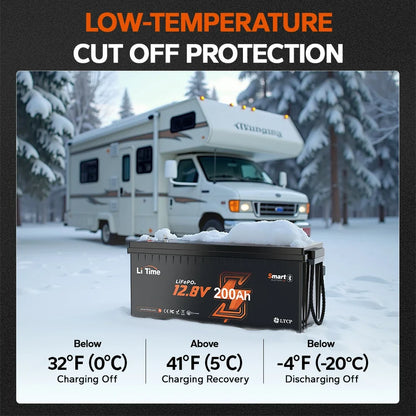 LiTime 12V 200Ah Bluetooth LiFePO4 Lithium Battery with Low-Temp Protection