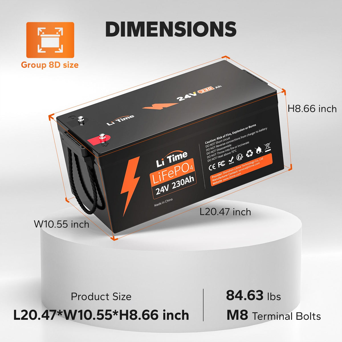 LiTime 24V 230Ah Group 8D LiFePO4 Deep Cycle Lithium Battery