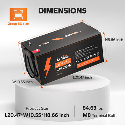 LiTime 24V 230Ah Group 8D LiFePO4 Deep Cycle Lithium Battery