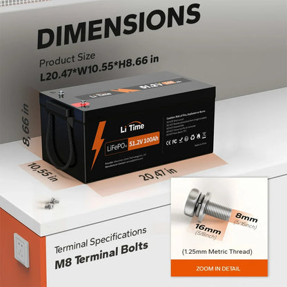 LiTime 48V (51.2V) 100Ah Group 8D LiFePO4 Lithium Battery