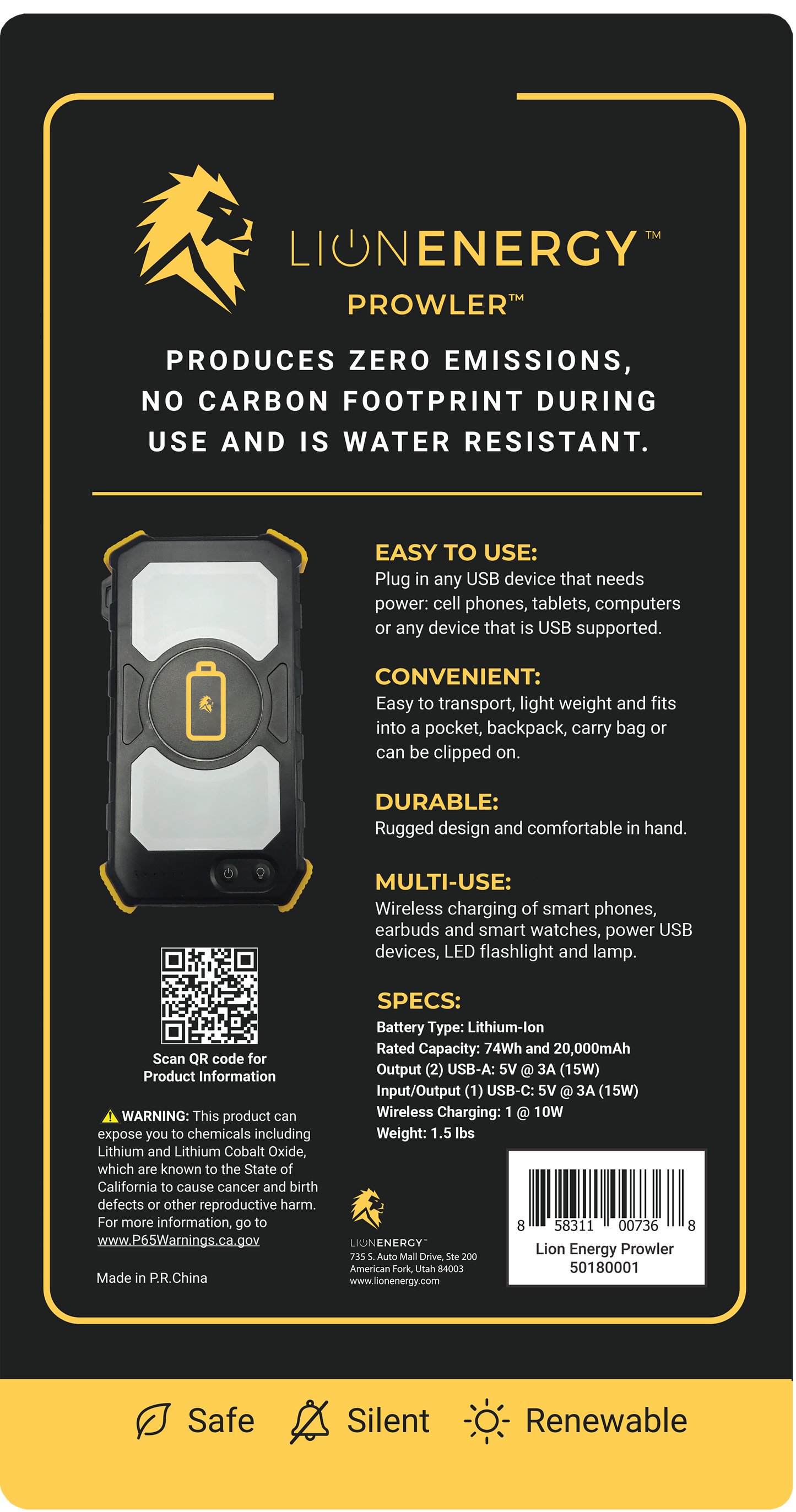 Lion Energy -Lion Prowler Power Bank (74Wh, USB Ports)