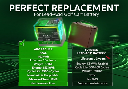 BigBattery 48V EAGLE 2 32Ah 1.63kWh LiFePO4 Golf and Utility Cart Battery