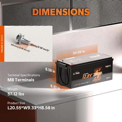 LiTime 12V 280Ah Bluetooth LiFePO4 Lithium Battery with Low-Temp Protection