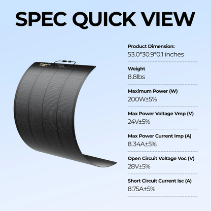 BougeRV Arch 2.0 200W N-Type Fiberglass Flexible Solar Panel