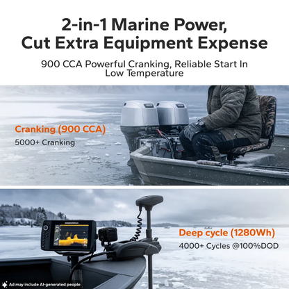 LiTime 12V 100Ah 900 CCA Group 24 Dual Purpose Marine Lithium Battery | Bluetooth & Auto Heating