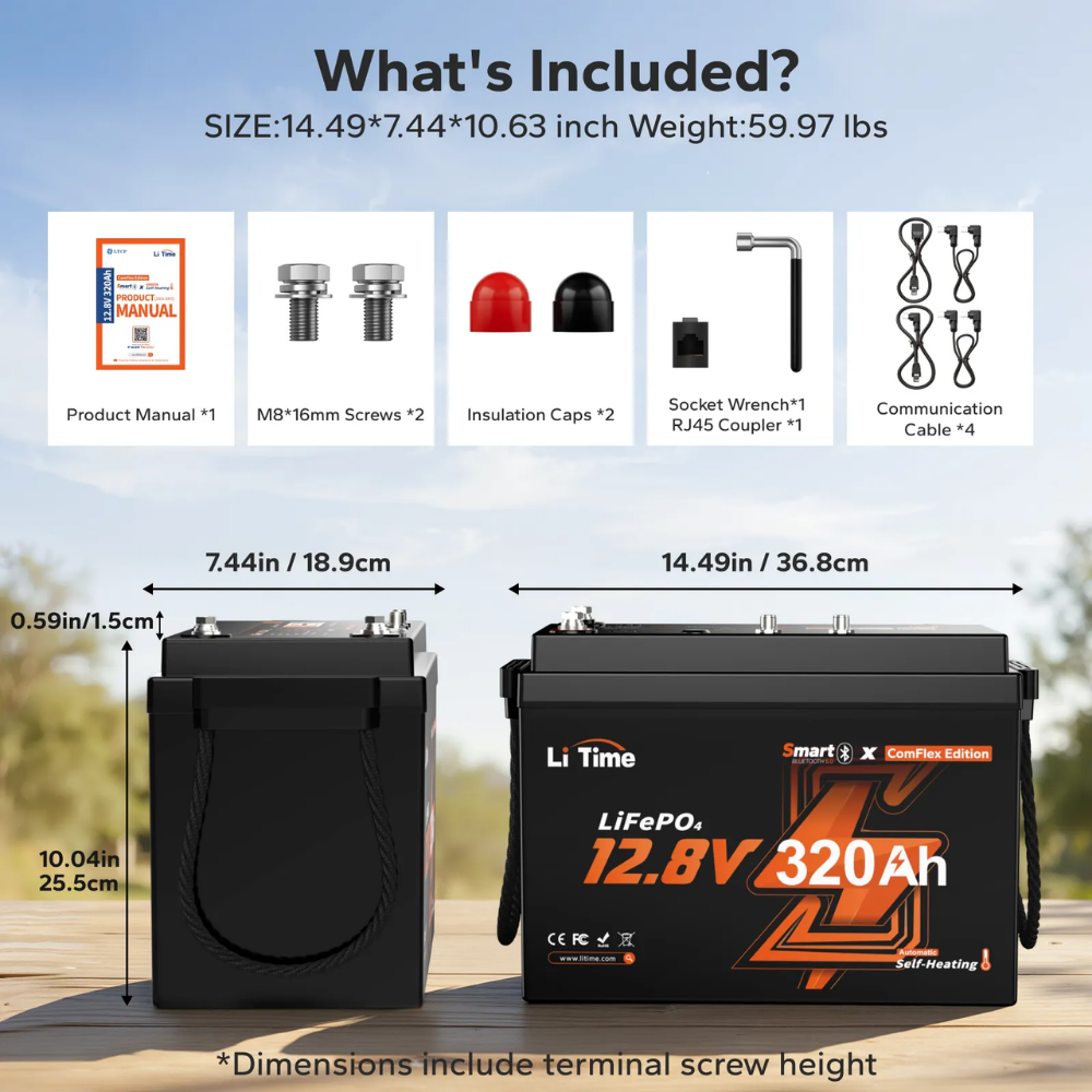 LiTime 12V 320Ah CAN & RS485 ComFlex Smart LiFePO4 Battery | Victron, RV-C & NMEA 2000 Integration