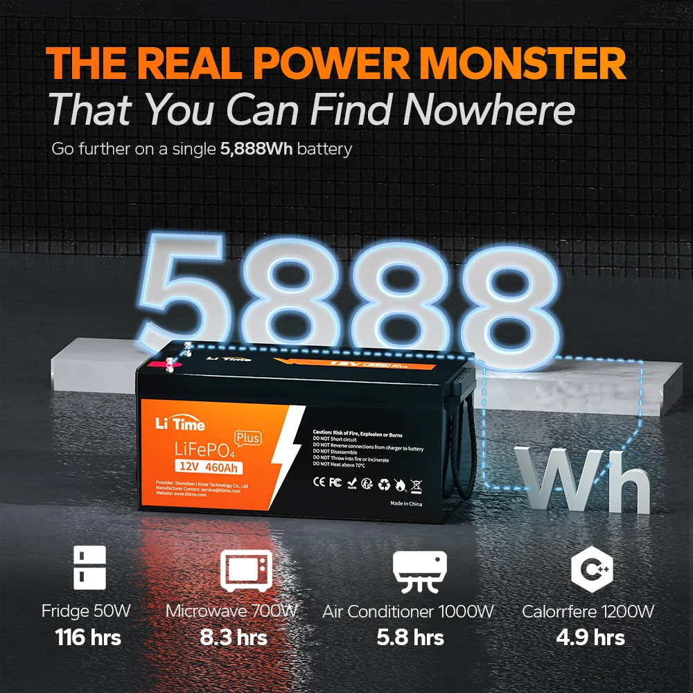 LiTime 12V 460Ah LiFePO4 Lithium Group 8D Battery for RV and Off-Grid