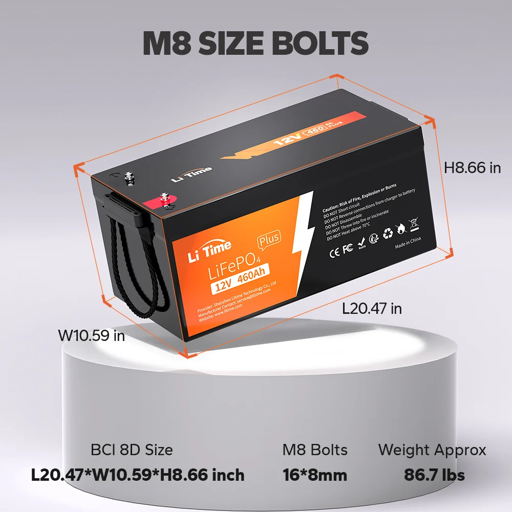LiTime 12V 460Ah LiFePO4 Lithium Group 8D Battery for RV and Off-Grid