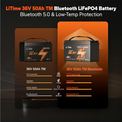 LiTime 36V 50Ah Group 31 LiFePO4 Trolling Motor Battery with Bluetooth