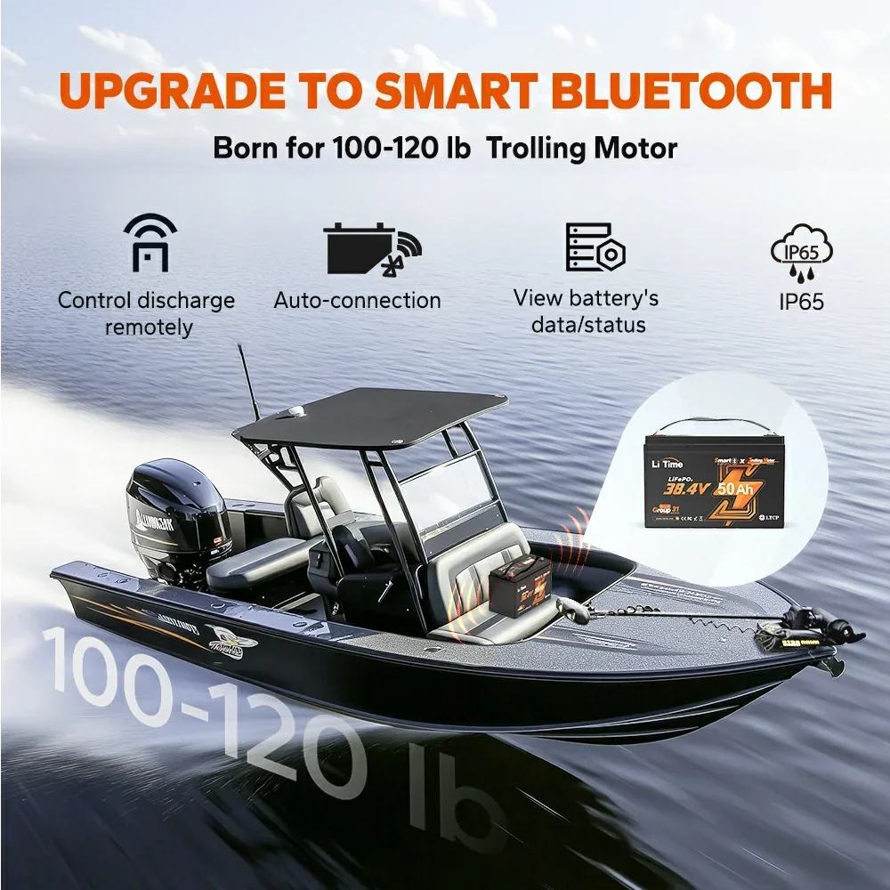 LiTime 36V 50Ah Group 31 LiFePO4 Trolling Motor Battery with Bluetooth