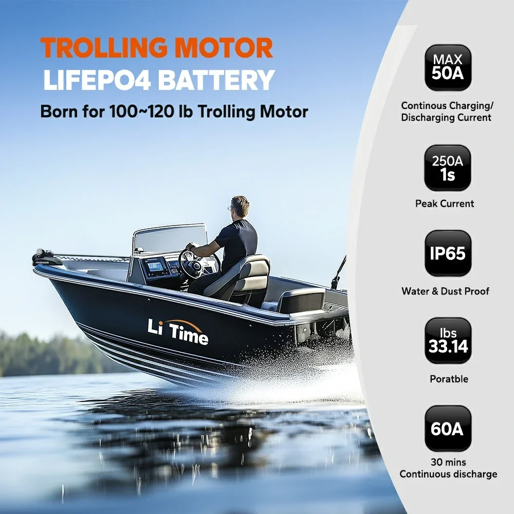 LiTime 36V 50Ah Group 31 LiFePO4 Trolling Motor Battery with Bluetooth